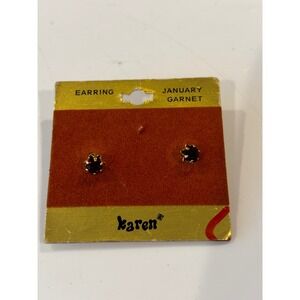 Karen Stud Earrings OS Red Gold‎ Vintage 80s January Garnet Birthstone Studs